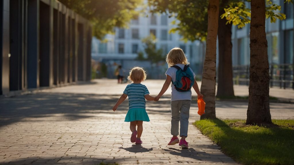 Enfants qui marchent main dans la main